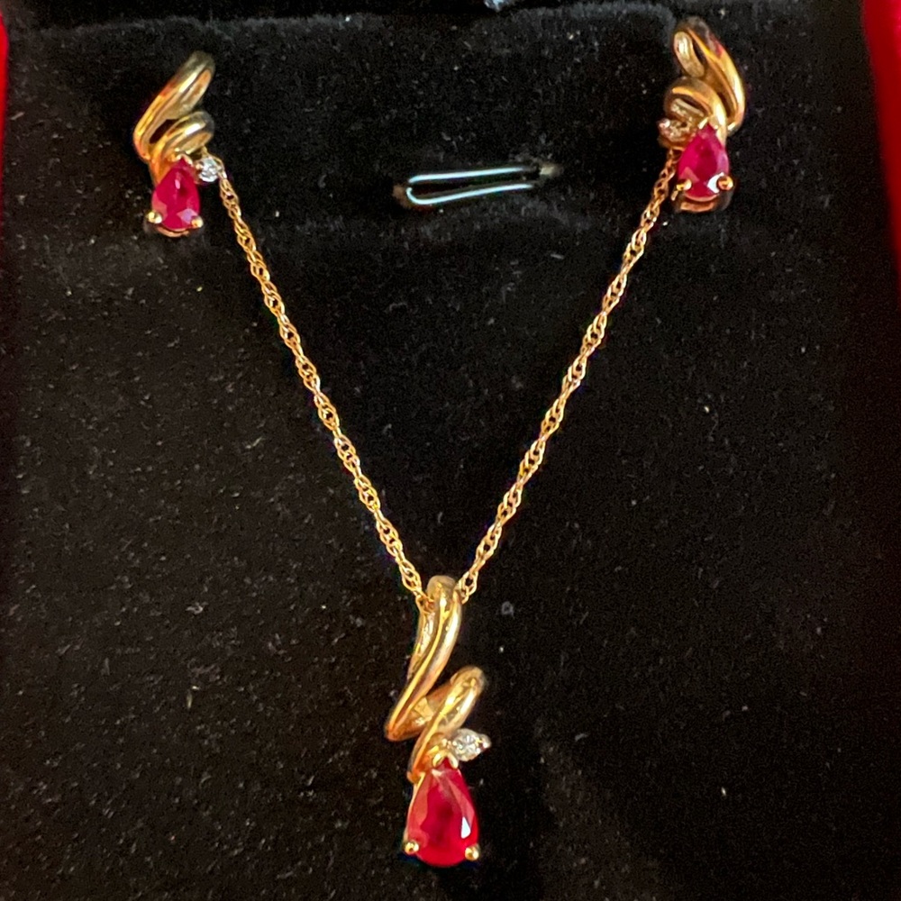 Genuine 18” Ruby necklace and earring set